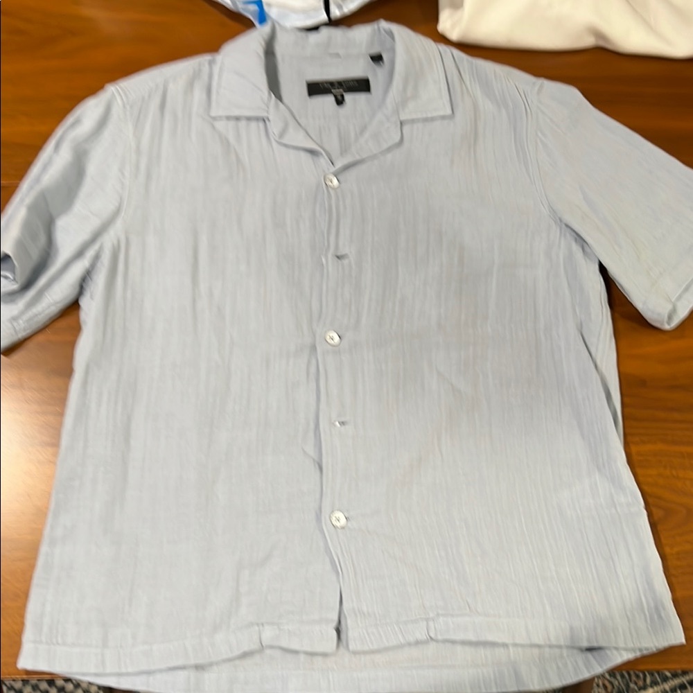 Rag & Bone Light Blue Short Sleeve Button-Up Shirt
